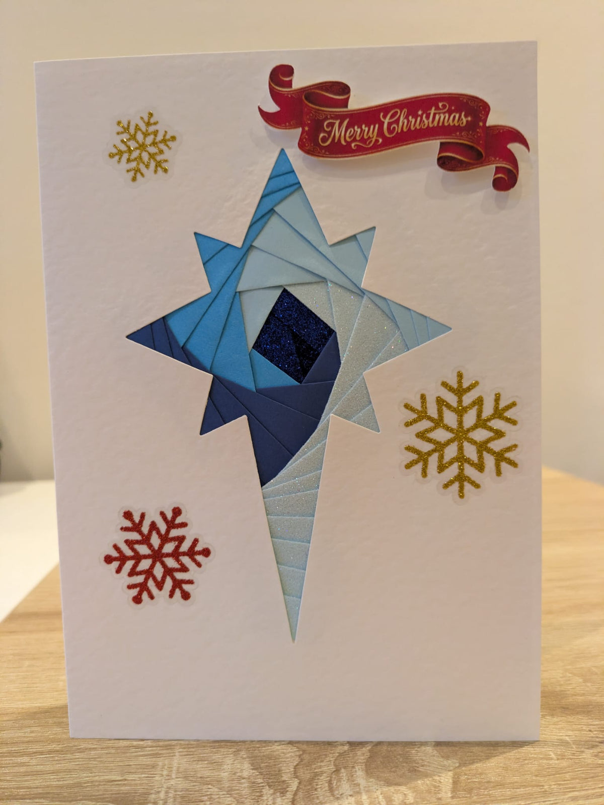 Handmade Blue Christmas Star Card – Iris Folded