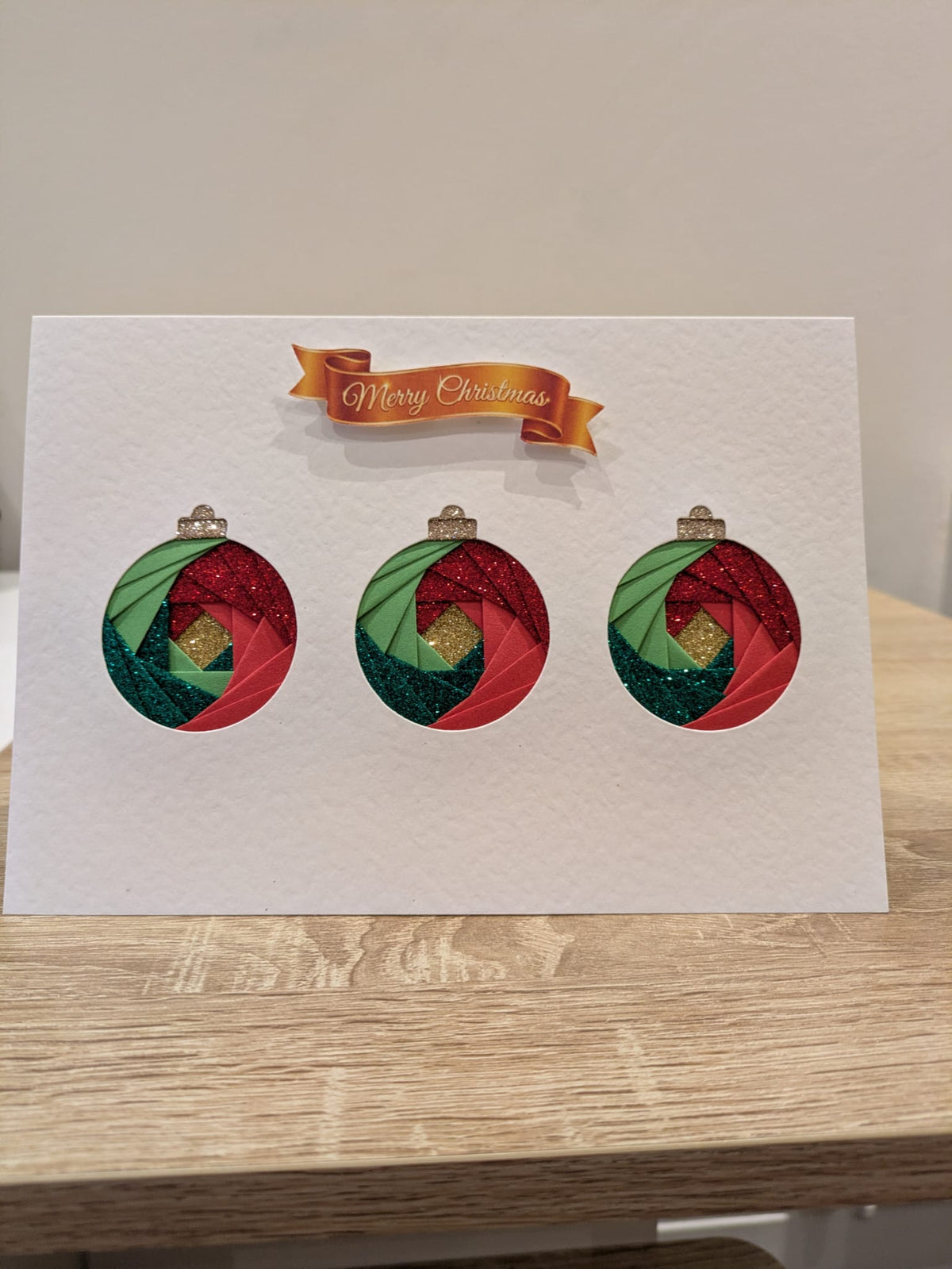 Handmade Three Christmas Baubles Card – Iris Folded