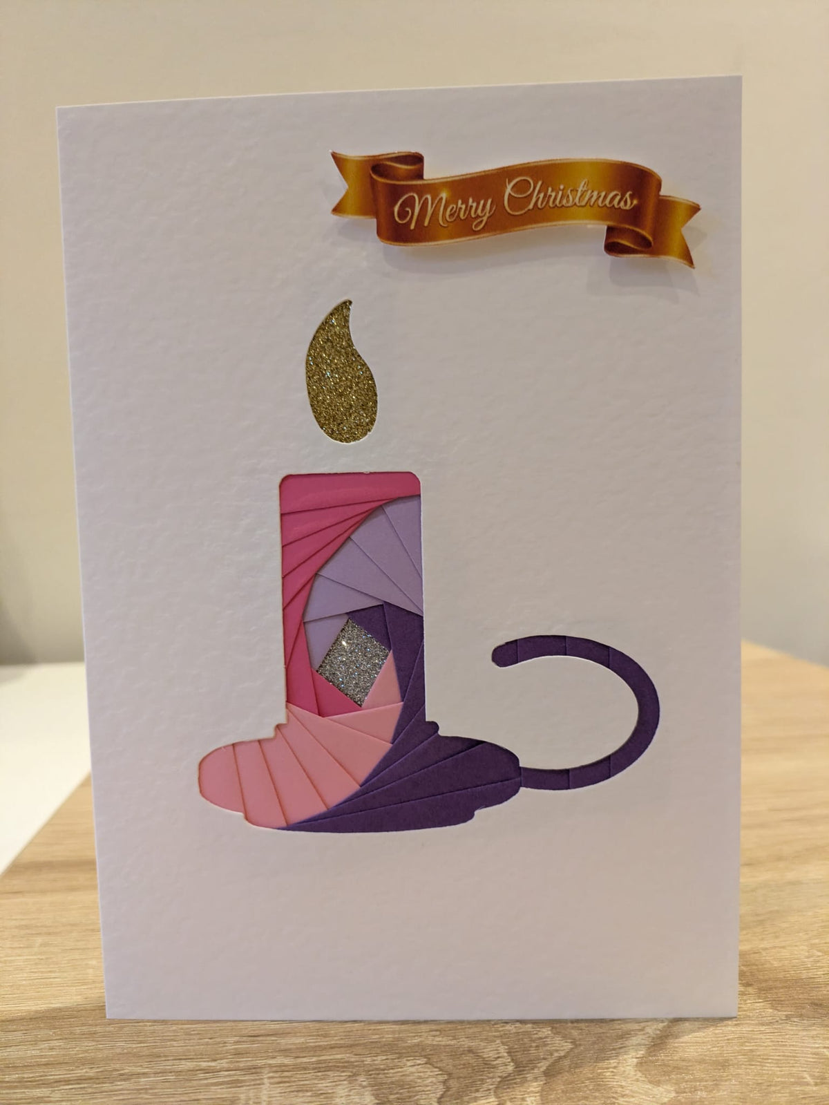 Handmade Pink & Purple Christmas Candle Card – Iris Folded